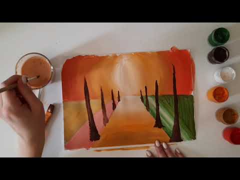 Урок рисования "Осенняя аллея"  Рисуем гуашью в технике растушевка. 